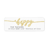 HAPPY Gold Glitter Script Vakantie Retouradres Etiket (Voorkant)