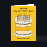 Happy Golden Birthday 18 op de 18e Kaart<br><div class="desc">Een afbeelding van de cartoon van een gouden gekleurde verjaardagstaart vergezeld van de woorden "Happy Golden Birthday 18 op de 18e".</div>