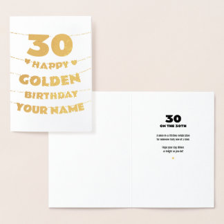 Happy Golden Birthday, 30th Birthday Gold Foil  Folie Kaarten