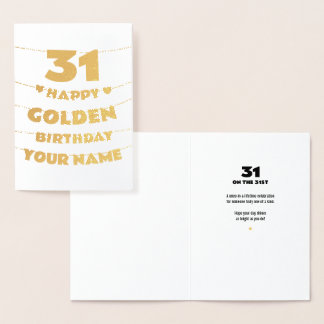 Happy Golden Birthday, 31st Birthday Gold Foil  Folie Kaarten