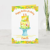 Happy Golden Birthday Cake Custom Naam Geel Kaart (Voorkant)