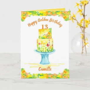 Happy Golden Birthday Cake Custom Name Yellow Kaart
