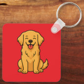 Happy Golden Retriever Dog – Cute Funny Pets Sleutelhanger (Achterkant)