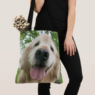 Happy Golden Retriever Dog Outside Portret Tote Bag