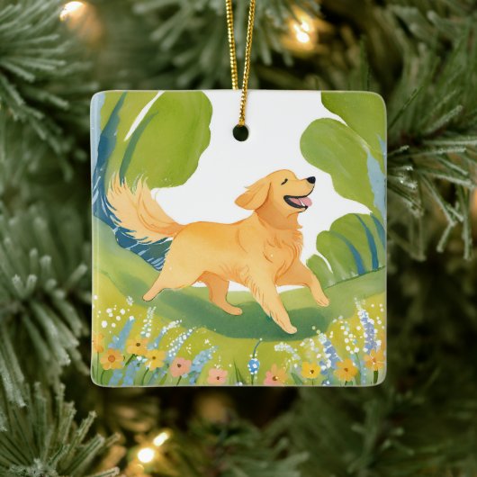 Happy Golden Retriever | Dog Watercolor Keramisch Ornament (Boom)