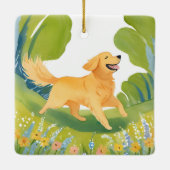 Happy Golden Retriever | Dog Watercolor Keramisch Ornament (Achterkant)