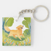 Happy Golden Retriever | Dog Watercolor Sleutelhanger (Achterkant)
