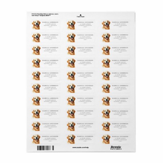 Happy Golden Retriever Dog Waterverf Adres Etiket (Full Sheet)