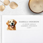 Happy Golden Retriever Dog Waterverf Adres Etiket