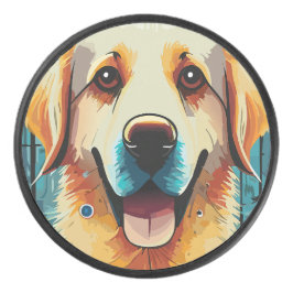 Happy Golden Retriever Hockey Puck