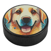 Happy Golden Retriever Hockey Puck (3/4)
