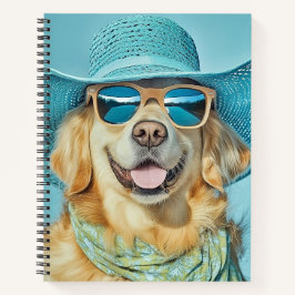 Happy Golden Retriever in Sunglasses and Hat  Notitieboek