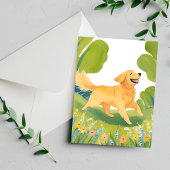 Happy Golden Retriever | licht Waterverf schilderi Briefkaart