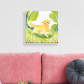 Happy Golden Retriever | licht Waterverf schilderi Canvas Afdruk (Insitu (Woonkamer))