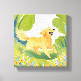 Happy Golden Retriever | licht Waterverf schilderi Canvas Afdruk