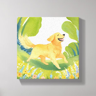 Happy Golden Retriever   licht Waterverf schilderi Canvas Afdruk