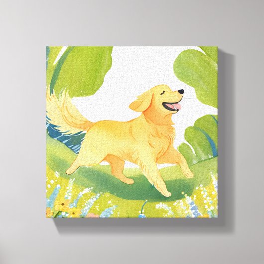 Happy Golden Retriever | licht Waterverf schilderi Canvas Afdruk (Voorkant)