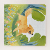 Happy Golden Retriever | licht Waterverf schilderi Legpuzzel (Horizontaal)