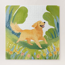 Happy Golden Retriever | licht Waterverf schilderi Legpuzzel