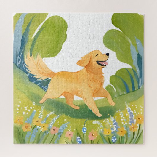 Happy Golden Retriever | licht Waterverf schilderi Legpuzzel (Verticaal)