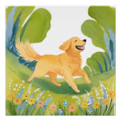 Happy Golden Retriever | licht Waterverf schilderi Perfect Poster (Voorkant)