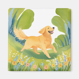 Happy Golden Retriever | Lichte Waterverf Kaart Magneet