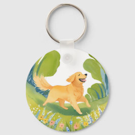 Happy Golden Retriever | Lichte Waterverf Kaart Sleutelhanger