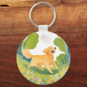 Happy Golden Retriever | Lichte Waterverf Kaart Sleutelhanger (Achterkant)