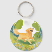 Happy Golden Retriever | Lichte Waterverf Kaart Sleutelhanger (Achterkant)