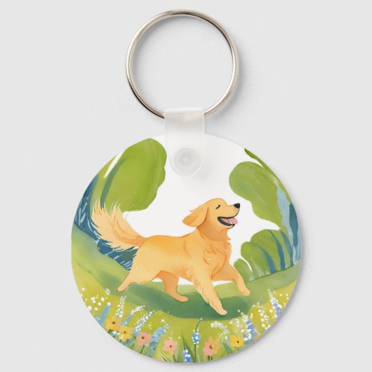 Happy Golden Retriever | Lichte Waterverf Kaart Sleutelhanger (Achterkant)