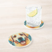 Happy Golden Retriever Zandsteen Onderzetter (Zijkant)