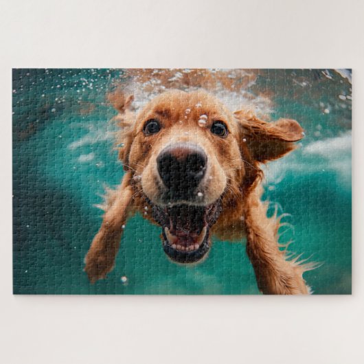 Happy Golden Retriever zwemmen onder water Legpuzzel (Horizontaal)