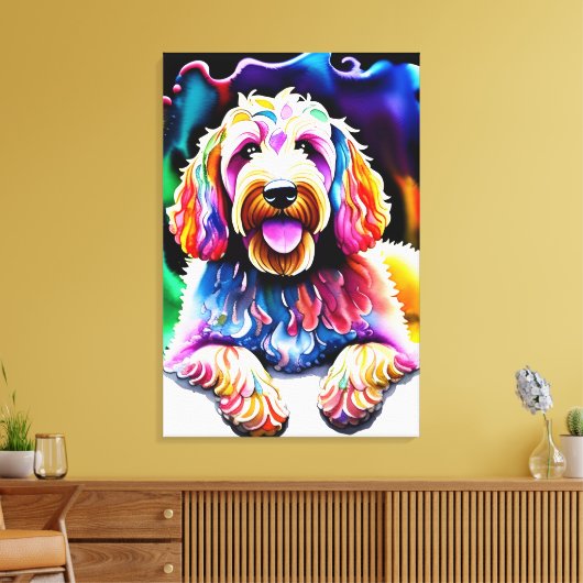 Happy Goldendoodle Kleurrijke Joyful Doodle Dog Canvas Afdruk (Insitu (Woonkamer))