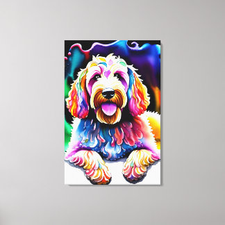 Happy Goldendoodle Kleurrijke Joyful Doodle Dog Canvas Afdruk
