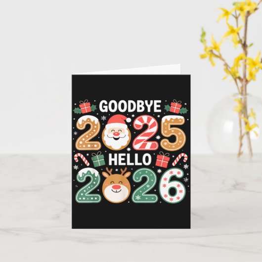 Happy Goodbye 2025 Hello 2026 Festive New Year Loo Kaart (Gele Bloem)