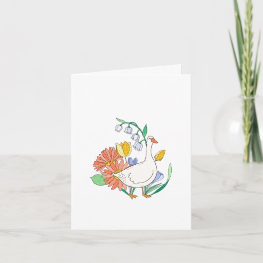 Happy Goose in Bloemen Blank Bedankkaart (Voorkant)