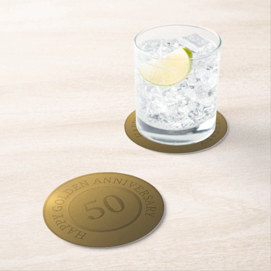 Happy gouden bruiloft ronde kartonnen onderzetter (Insitu)