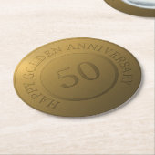 Happy gouden bruiloft ronde kartonnen onderzetter (Gebogen)