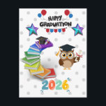 Happy Graduation 2026 - Cute Owl & Books Briefkaart<br><div class="desc">Celebrate a major milestone with this vibrant and playful Class of 2026 Graduation T-Shirt. Perfect for students of all ages, this shirt features a colorful, high-quality graphic that captures the joy of achievement. Key Features: Whimsical Design: Includes a "Happy Graduation" banner, a stack of rainbow-colored books wearing a mortarboard, and...</div>