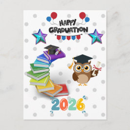 Happy Graduation 2026 - Cute Owl & Books Briefkaart