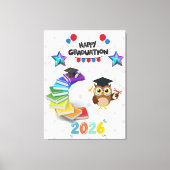 Happy Graduation 2026 - Cute Owl & Books  Canvas Afdruk (Voorkant)