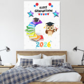 Happy Graduation 2026 - Cute Owl & Books  Canvas Afdruk (Insitu (Slaapkamer))