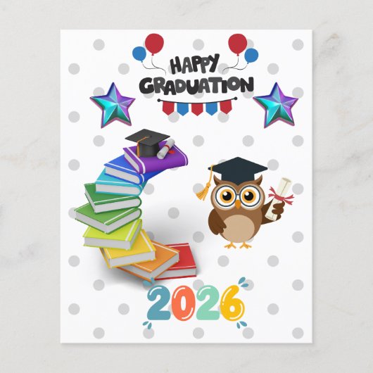Happy Graduation 2026 - Cute Owl & Books Flyer (Voorkant)