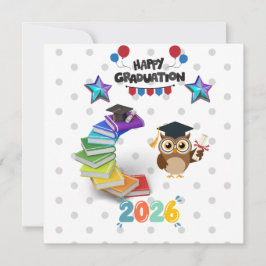 Happy Graduation 2026 - Cute Owl & Books Kaart