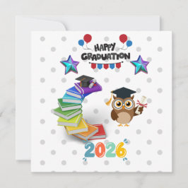 Happy Graduation 2026 - Cute Owl & Books Kaart