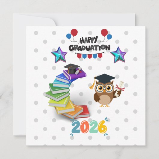 Happy Graduation 2026 - Cute Owl & Books  Kaart (Voorkant)