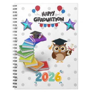 Happy Graduation 2026 - Cute Owl & Books Notitieboek