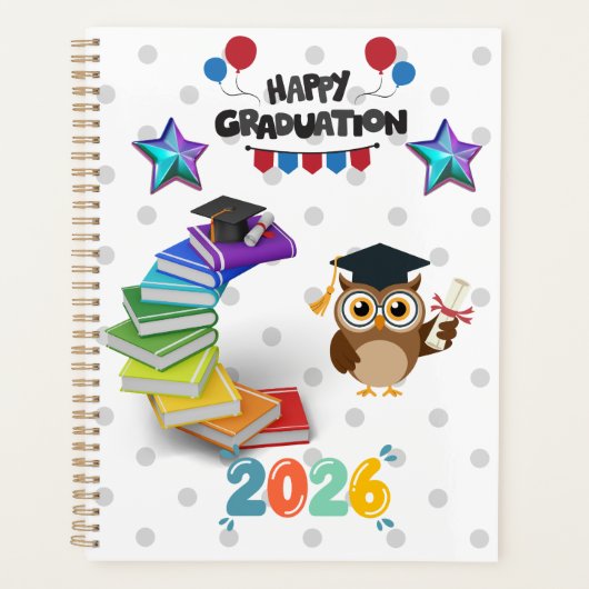 Happy Graduation 2026 - Cute Owl & Books Planner (Voorkant)