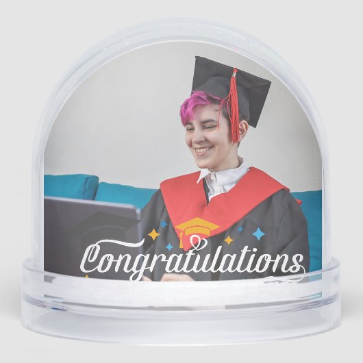 Happy Graduation Modern Script Personalized Photo Sneeuwbol (Voorkant)