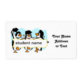 Happy Graduing danserende pinguïns met banner Etiket